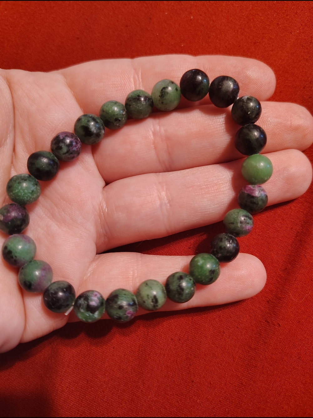 Green and Black Ruby Zoisite Beaded Stretch Bracelet